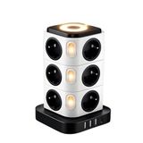 SMAYLING 12’li Kule Tipi Çoklu Priz, 3680W Akım Korumalı, 3 USB + 1 Type-C Hızlı Şarj, Gece Lambalı, Bağımsız Anahtarlı, Uzatma Kablosu (1-2m) – Ev & Ofis için