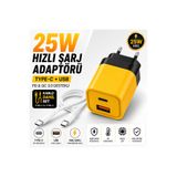 SMAYLİNG 25W Hızlı Şarj Adaptörü + Type-C to Type-C Kablo Seti | PD & QC 3.0 Destekli | USB + Type-C Çift Giriş | Akıllı Koruma | Hızlı Şarj Aleti