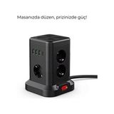 Smayling 3 Usb-A + 1 Type-C Çıkışlı Kule Tipi Akım Korumalı Çoklu Priz – Tek Tuş Kontrol, Kompakt Masaüstü - Siyah