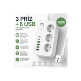 SMAYLİNG Akım Korumalı 3’lü Priz – 2×USB-C + 4×USB-A Hızlı Şarj, 2m Kablo, Çocuk Korumalı Çoklu Priz
