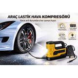 Smayling Araç Lastik Hava Kompresörü 150 Psı 12V Çakmaklık Girişli Taşınabilir Dijital Göstergeli LED Işıklı Hava Pompası - Sarı