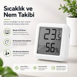 Smayling Dijital Sıcaklık ve Nem Ölçer LCD Ekranlı Mini Termometre Higrometre Ortam Isı ve Nem Ölçer Duvar ve Masaüstü Kullanım - Beyaz