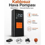 Smayling Kablosuz Hava Pompası 6000 Mah Şarjlı Dijital Ekranlı Lastik Şişirme Kompresörü Araç Bisiklet Motor Top - Siyah