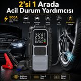 Smayling Kablosuz Lastik Şişirme Kompresörü ve Akü Takviye Cihazı 800A, 8000MAH Powerbank, Dijital Ekranlı Hava Pompası, Araç Motosiklet Bisiklet ve Top Şişirme Için, Type-C Şarjlı, LED Aydınlatmalı - 100W