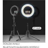 Smayling Ring Light LED Işık Halkası 21 Inç 54 cm Profesyonel Stüdyo Işığı ve 210 cm Döküm Ayak Kumanda Çanta Influencer Kuaför Makyaj Işığı Tattoo Ve Canlı Yayın Işığı - Siyah