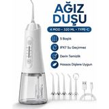 Smayling Şarjlı Ağız Duşu 320ML Su Hazneli 4 Modlu Ipx7 Su Geçirmez Type-C Ağız Içi Temizleme Cihazı 5 Başlıklı - Beyaz