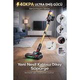 Smayling Şarjlı Dikey Süpürge 650 Watt Fırçasız Motor 40 Kpa Torbasız Hazne Bükülebilir Mafsal LED Lazer Işık - Siyah