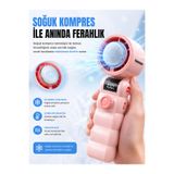 SMAYLİNG Şarjlı El Vantilatörü Soğutma Plakalı, 199 Kademeli Ayarlanabilir Hız, Dijital Ekranlı, Type-C Şarjlı Taşınabilir Mini Fan, Boyun Askılı Kişisel Serinletici Fan, Pembe