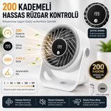 Smayling Şarjlı Masaüstü Mini Vantilatör 200 Kademeli Dijital Ekranlı Type-C Şarjlı 360° Ayarlanabilir Sessiz Fan - Beyaz
