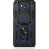 Smcase Xiaomi Poco X3 Pro Kılıf Tank Aramid Sürgülü Vega Yüzüklü Lacivert