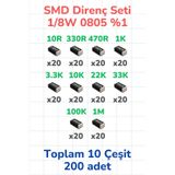 Smd Direnç Seti 1/8w 0805 %1 200 Parça 10 Çeşit 10 330 470 1k 3