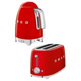 Smeg Kırmızı Isı Ayarlı Kettle ve 2x4 Ekmek Kızartma Makinesi Seti