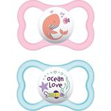 Smiggle Mam Air Matte Emzik 6–16 Ay – 2’li Paket (Kız Bebek, Hassas Ciltler Için, Bpa’sız) - Beyaz - Pembe