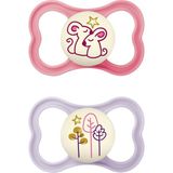 Smiggle Mam Air Night Emzik 6–16 Ay – 2’li (Gece Parlayan, Hassas Cilt, Yumuşak Silikon, Bpa’sız) - Pembe - Lila