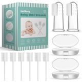 SmilBoxy 105 Adet Bebek Dili Temizleyici + 2 Parça Parmak Diş Fırçası Yumuşak Gazlı Bez Kutulu Tek Kullanımlık Dil Temizleyici Bebekler Ağız Ağız Temizleyici Yenidoğan Bakımı 0-36 Aylık Bebekler