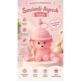 Smile Askılı Pipetli Çocuk Matarası Ayıcık Şapkalı Su Şişesi 800 M - 6GA-Pembe