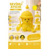 Smile Askılı Pipetli Çocuk Matarası Ayıcık Şapkalı Su Şişesi 800 M - Açık Sarı