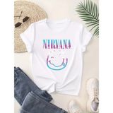 Smile Face Nirvana Baskılı T-Shirts - Beyaz - XL