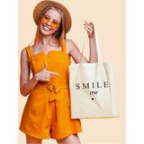 Smile Me Tasarım Kalın Tote Bag Bez Çanta, Pinterest Çanta, Kitap Çantası, Shopper Omuz Çantası - 10D-Krem