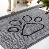 Smiry Çamurlu Pençeler için Köpek Kapı Paspası, Emici Kir Tutucu, Kaymaz Hızlı Kuruyan Yıkanabilir Çamur Köpekleri için Şönil Mat, İç ve Dış Mekan için Giriş Halısı (70 x 50 cm, Gri)