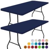 smiry Dikdörtgen Piknik Masa Örtüsü 2'li Paket, 6 Ayaklı Masalar için Suya Dayanıklı Elastik Gömme Masa Örtüsü, Kamp, İç ve Dış Mekan için Yıkanabilir Polyester Masa Örtüsü (Lacivert, 30"x72")