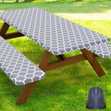 Smiry Piknik Masa Örtüsü, Tezgah Örtüleri, Su Geçirmez Elastik Lastikli Masa Örtüsü, 6 Ayaklı Masalar için, Kamp, İç ve Dış Mekan için Yıkanabilir Polyester Masa Örtüleri (Gri Fas, 90 x 182 cm 3 Parça