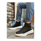 SMK Shop K&A-Bağcıksız Erkek Yüksek Taban Cilt Siyah Beyaz Spor Bot 5324