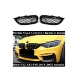 SML Dizayn Bmw F32-F33-F36 Diamond Ön Panjur Böbrek Parlak Siyah-Krom 2014-2020 Plastik
