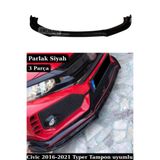 SML Dizayn Honda Civic FC5 Uyumlu Type-R Ön Tampon Lipi - Parlak Siyah Piano Black Plastik Karlık (3 Parça Set)