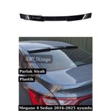 SML Dizayn Renault Megane 4 Sedan Cam Üstü Spoiler Tavan Yarasa Spoyler Çıta 2016-2025 Parlak Siyah Plastik