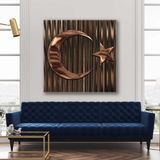 SML Tablo Bronz Metalik Ay Yıldız Türk Bayrağı Kanvas Tablo - 60 X 60 - Renkli