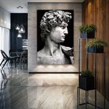 SML Tablo Michelangelo Davud Heykeli Kafası David Statues Heykel Taş Dekor Kanvas Tablo - 40 x 60 cm - Beyaz