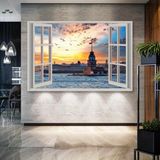 SML Tablo Pencereden Istanbul Kız Kulesi Galata Manzarası Açık Pencere Oda Içinde Kanvas Tablo - 100 X 70
