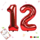 Smlpuame 101,6 cm Sayı Balonu 0-9 Kırmızı Büyük Sayı 12 Balon, Doğum Günü Partisi Kutlama Dekorasyon Malzemeleri için Dijital Balonlar, Evlilik Yıldönümü için Helyum Folyo Numara Balonları