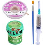 Smnr Relıfe RL-402 Elektronikçi Yardımcı Krem Lehim Solder Paste 183°C Noclean SN63/PB67 40G Lehim Toplama CP-2015 Emme Teli 2,0 mm SET04