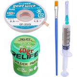 Smnr Relıfe RL-402 Elektronikçi Yardımcı Krem Lehim Solder Paste 183°C Noclean SN63/PB67 40G Lehim Toplama CP-2515 Emme Teli 2,5 mm SET01