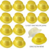 SMR-D238-12 Altın Renk Simli Melon Yuvarlak Parti Şapkası 12 Adet