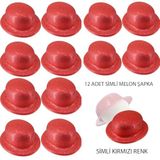SMR-D240-12 Kırmızı Renk Simli Melon Yuvarlak Parti Şapkası 12 Adet