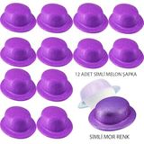 SMR-D243-12 Mor Renk Simli Melon Yuvarlak Parti Şapkası 12 Adet
