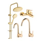 SMS MUSLUK Gold 4'lü Set,yuvarlak Duş Seti,banyo,mutfak Evye,lavabo Batarya