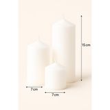 Smyrna Homes Kokusuz Silindir Mum 3lü Set Beyaz 7 cm Çapında 7, 10 ve 15 cm Uzunluğunda - 1 Adet