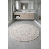 SN COTTONIA HOME Yıkanabilir Yumuşak Banyo Paspas 120 x 120 Yuvarlak doğal krem renkli