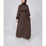 Sn Tesettür Giyim Mira Model Büzgülü Elbise Acı Kahve 46-50 Büyük Beden Kuşaklı Ithal Mısır Medine Ipeği 145 cm Hac Umre Uygun Elbise - 46 - 50