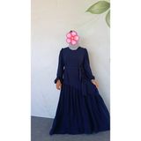 Sn Tesettür Giyim Nida Model Çapraz Büzgülü Tesettür Elbise Lacivert 38-42 Kuşaklı Ithal Mısır Medine Ipeği 145 cm - 38 - 42