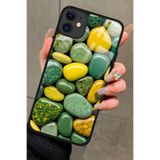 Snacase Apple iPhone 11 ile Uyumlu Yeşil & Sarı Taş Tasarımlı Glossy Premium Kılıf