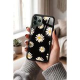 Snacase Apple iPhone 11 Pro ile Uyumlu Papatya Çiçek Desen Glossy Premium Kılıf, Silikon, Siyah