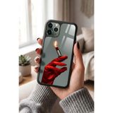 Snacase Apple iPhone 11 Pro Max ile Uyumlu Ruj Alev Eldiven Tasarımlı Glossy Silikon Kılıf, Siyah