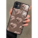 Snacase Apple iPhone 11 Uyumlu Kahverengi Kalp Tasarımlı Glossy Premium Kılıf