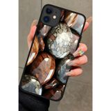 Snacase Apple iPhone 11 Uyumlu Kahverengi Taş Tasarımlı Glossy Premium Kılıf