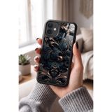 Snacase Apple iPhone 12 ile Uyumlu Kabartma Çiçek Deseni Glossy Premium Silikon Kılıf, Siyah